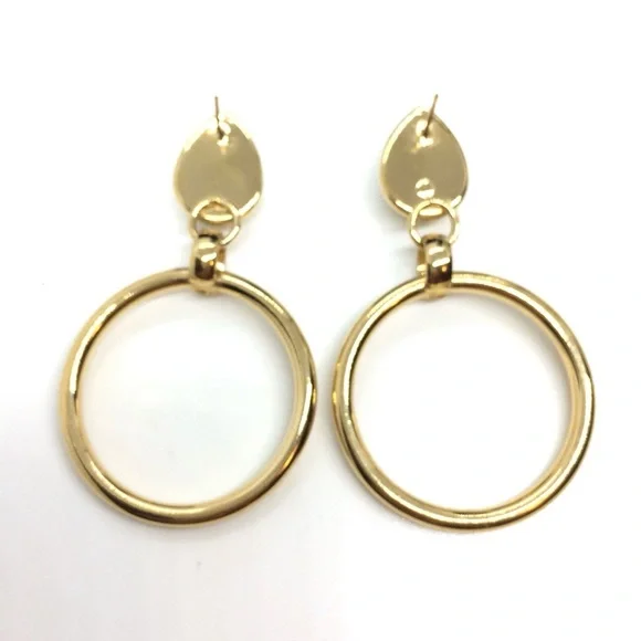 VINTAGE 80S 90S GOLD TONE STATEMENT DROP HOOP EARRINGS FAUX PEARL EARRINGS - Picture 9 of 13